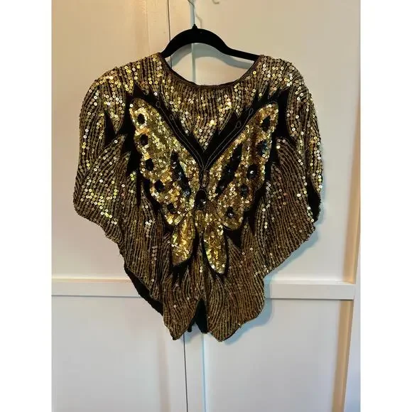 Vintage Tina Silk and Sequin Butterfly Top Free Size
